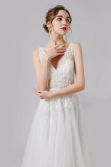 A-Line Sweep-Brush Train Lace Tulle Wedding Dress CW2723