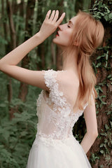 A-Line Sweep-Brush Train Lace Tulle Wedding Dress CW2727