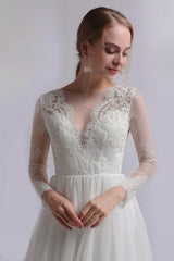 A-Line Ankle Length Lace Tulle Wedding Dress CW2734