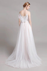 A-Line Sweep-Brush Train Lace Tulle Wedding Dress CW2768