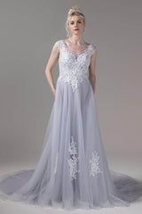 A-Line Chapel Train Lace Tulle Wedding Dress CW2815