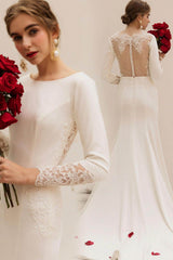 Trumpet Sweep-Brush Train Stretch Satin Wedding Dress CW3036