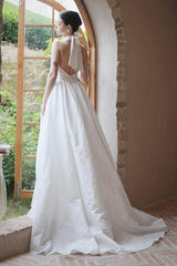 A-Line Sweep-Brush Train Taffeta Wedding Dress CW3064
