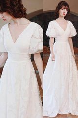 A-Line Sweep-Brush Train Printed Gauze Wedding Dress CW3069