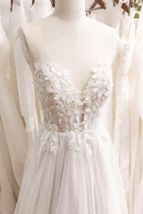 A-Line Sweep-Brush Train Lace Tulle Wedding Dress CW3109