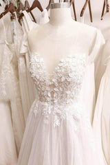 A-Line Sweep-Brush Train Lace Tulle Wedding Dress CW3109