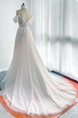 A-Line Chapel Train Lace Tulle Wedding Dress CW3127
