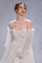 A-Line Court Train Tulle Wedding Dress CW3341