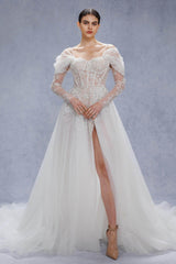 A-Line Court Train Tulle Wedding Dress CW3343