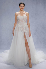A-Line Court Train Tulle Wedding Dress CW3343