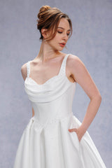 A-Line Court Train Mikado Wedding Dress CW3535