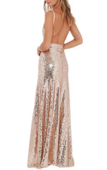Spaghetti Straps V Neck Sequin Formal Dress Bridesmaid Dress