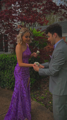 Dark Purple One Shoulder Mermaid Long Prom Dress High Slit Formal Evening Dress SH1086