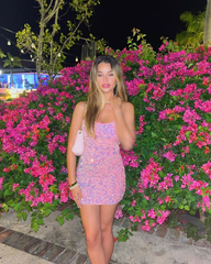Cute Sweet Bodycon Pink Sparkly Short homecoming dresses SH704