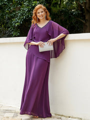 Dress Adorned with Beaded Elegance and Flutter Sleeves-Grape