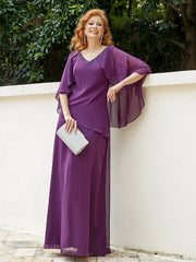 Dress Adorned with Beaded Elegance and Flutter Sleeves-Grape