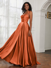Cowl Neck A-Line Dress With Slit Rust