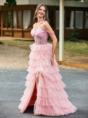 Off the Should Diamond Corset Top Maxi Dress Dusty Rose