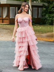 Off the Should Diamond Corset Top Maxi Dress Dusty Rose