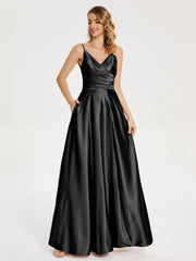 Split Soft Satin Prom Dresses