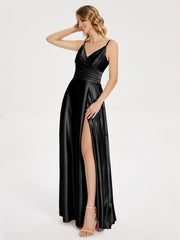 Split Soft Satin Prom Dresses