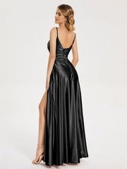 Split Soft Satin Prom Dresses