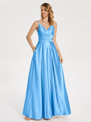 Split Soft Satin Prom Dresses