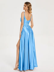 Split Soft Satin Prom Dresses