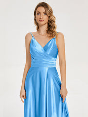 Split Soft Satin Prom Dresses