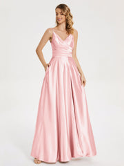 Split Soft Satin Prom Dresses