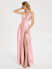Split Soft Satin Prom Dresses