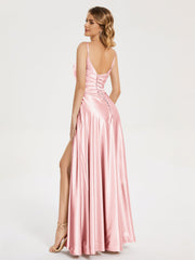 Split Soft Satin Prom Dresses