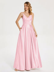 Split Soft Satin Prom Dresses
