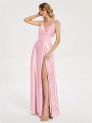 Split Soft Satin Prom Dresses