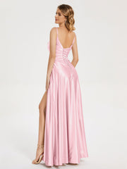 Split Soft Satin Prom Dresses