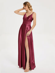 Split Soft Satin Prom Dresses