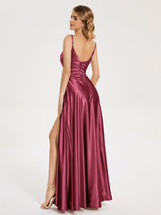 Split Soft Satin Prom Dresses