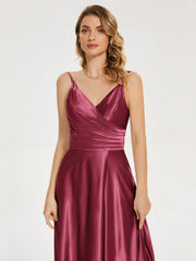 Split Soft Satin Prom Dresses