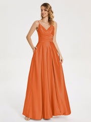 Split Soft Satin Prom Dresses