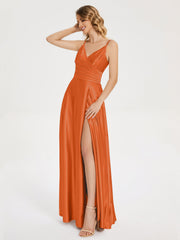 Split Soft Satin Prom Dresses