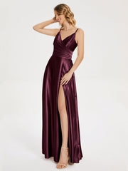 Split Soft Satin Prom Dresses