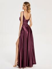 Split Soft Satin Prom Dresses