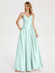 Split Soft Satin Prom Dresses