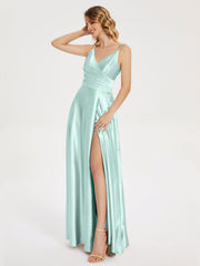 Split Soft Satin Prom Dresses