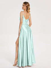 Split Soft Satin Prom Dresses