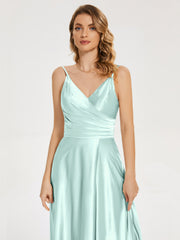 Split Soft Satin Prom Dresses