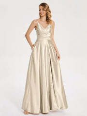 Split Soft Satin Prom Dresses