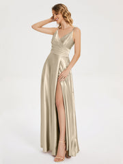 Split Soft Satin Prom Dresses