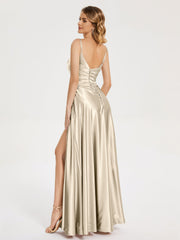 Split Soft Satin Prom Dresses