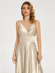Split Soft Satin Prom Dresses